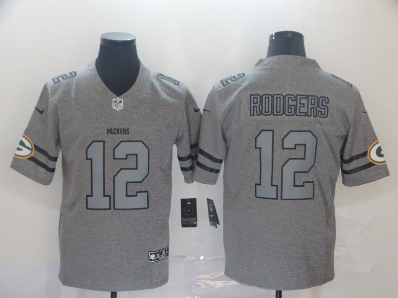 Men Green Bay Packers #12 Rodgers Grey Retro Nike NFL Jerseys->atlanta falcons->NFL Jersey